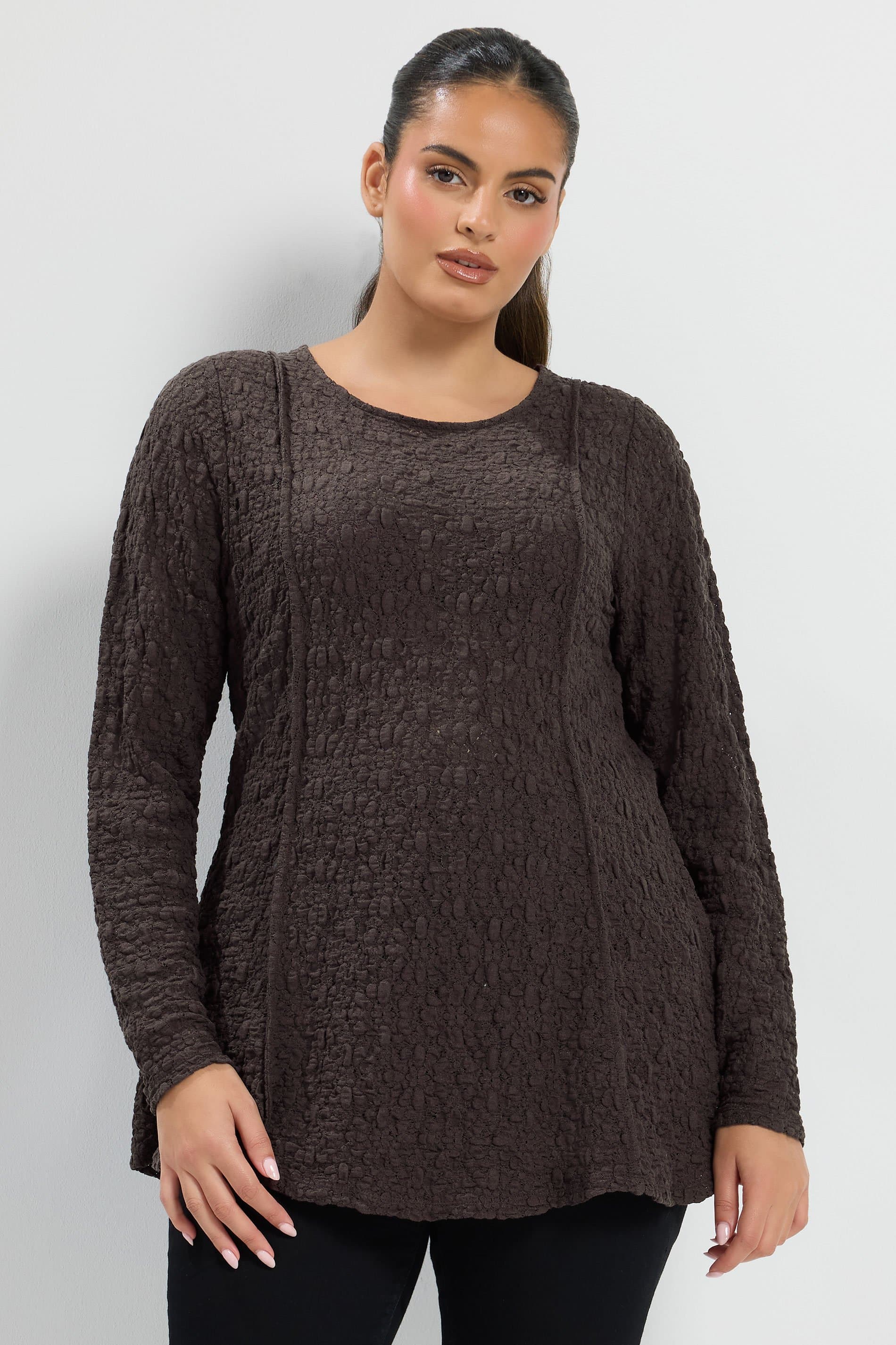 Yours Plus Size Brown Long Sleeve Paneled Top