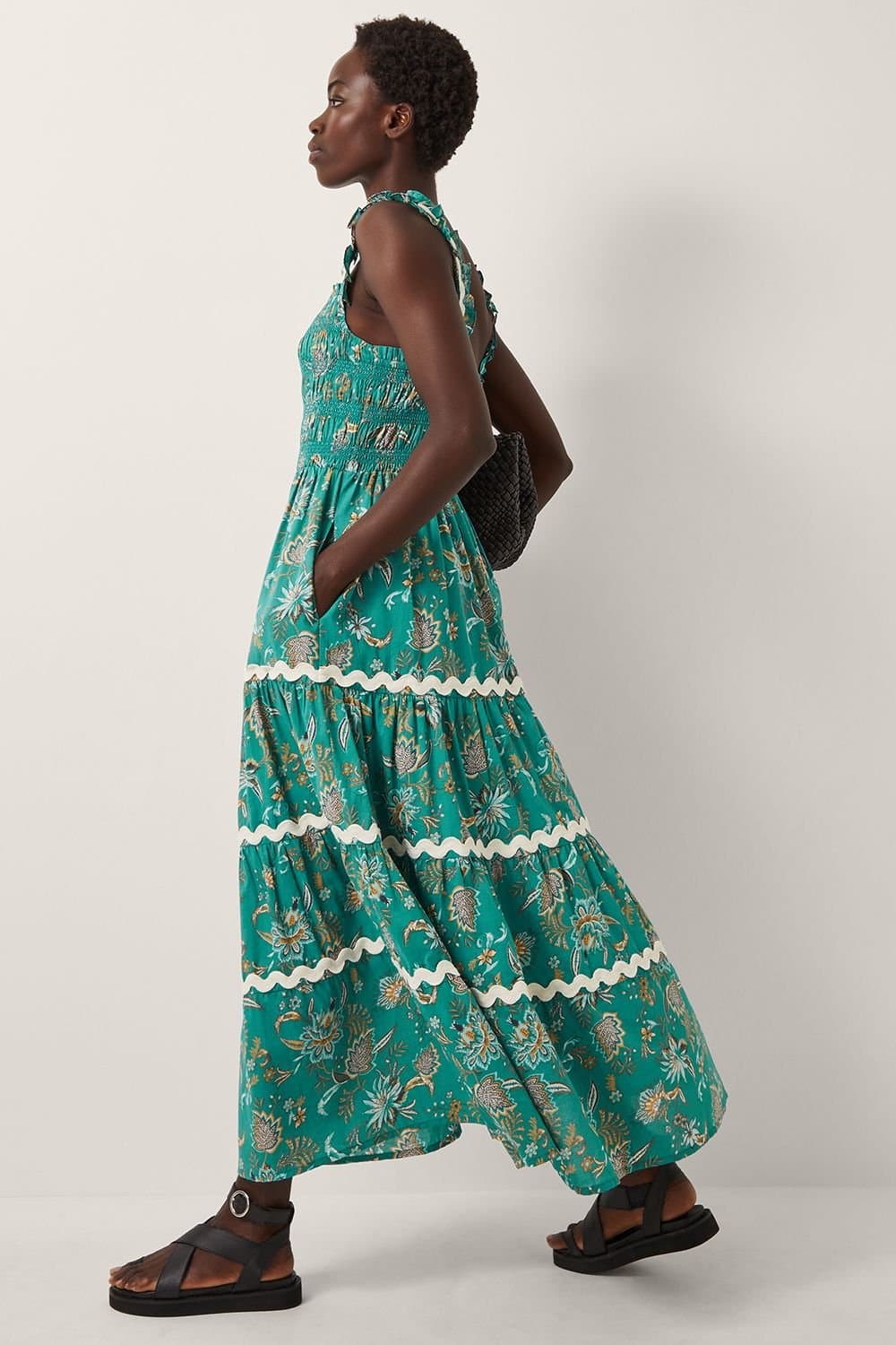 Monsoon Monsoon Women's Saoirse Floral Smocked Maxi Dress in Green