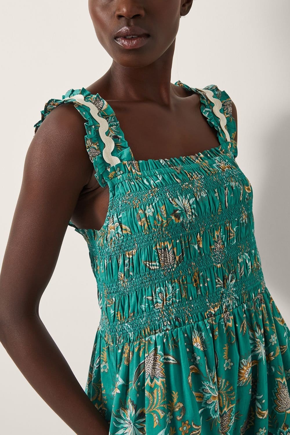 Monsoon Monsoon Women's Saoirse Floral Smocked Maxi Dress in Green - 4