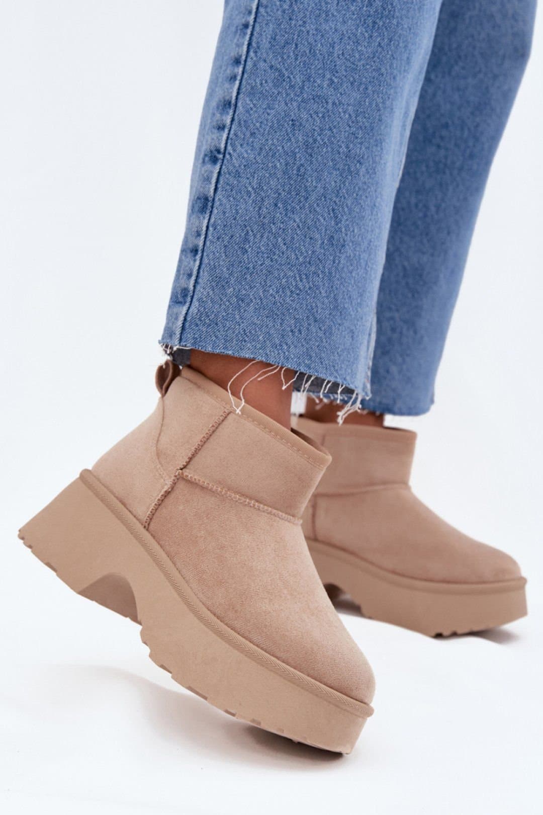 Love Lace Love Lace Women's Faux Suede Faux Fur Lined Slip On Platform Winter Boots in Beige
