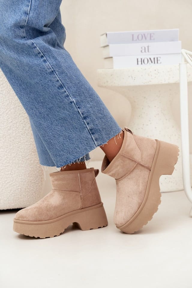 Love Lace Love Lace Women's Faux Suede Faux Fur Lined Slip On Platform Winter Boots in Beige - 3