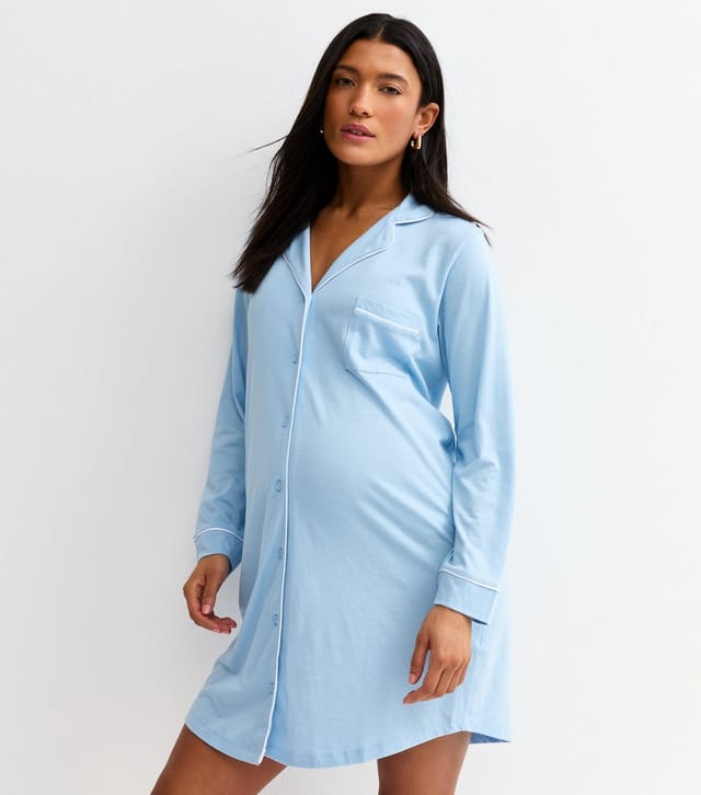 New Look Women's Maternity Light Blue Revere Collar Night Dress New Look - 3