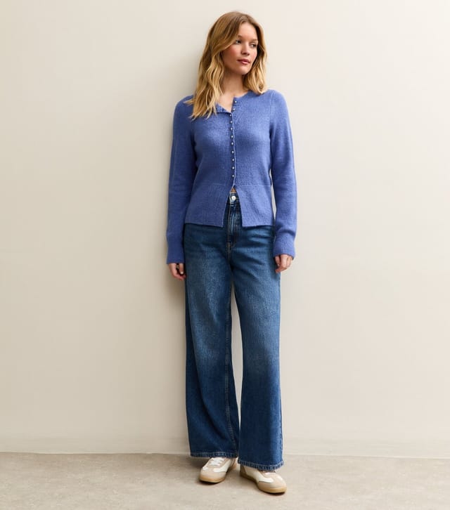 New Look Women's Bright Blue Dome Button Crew Neck Cardigan New Look - 3