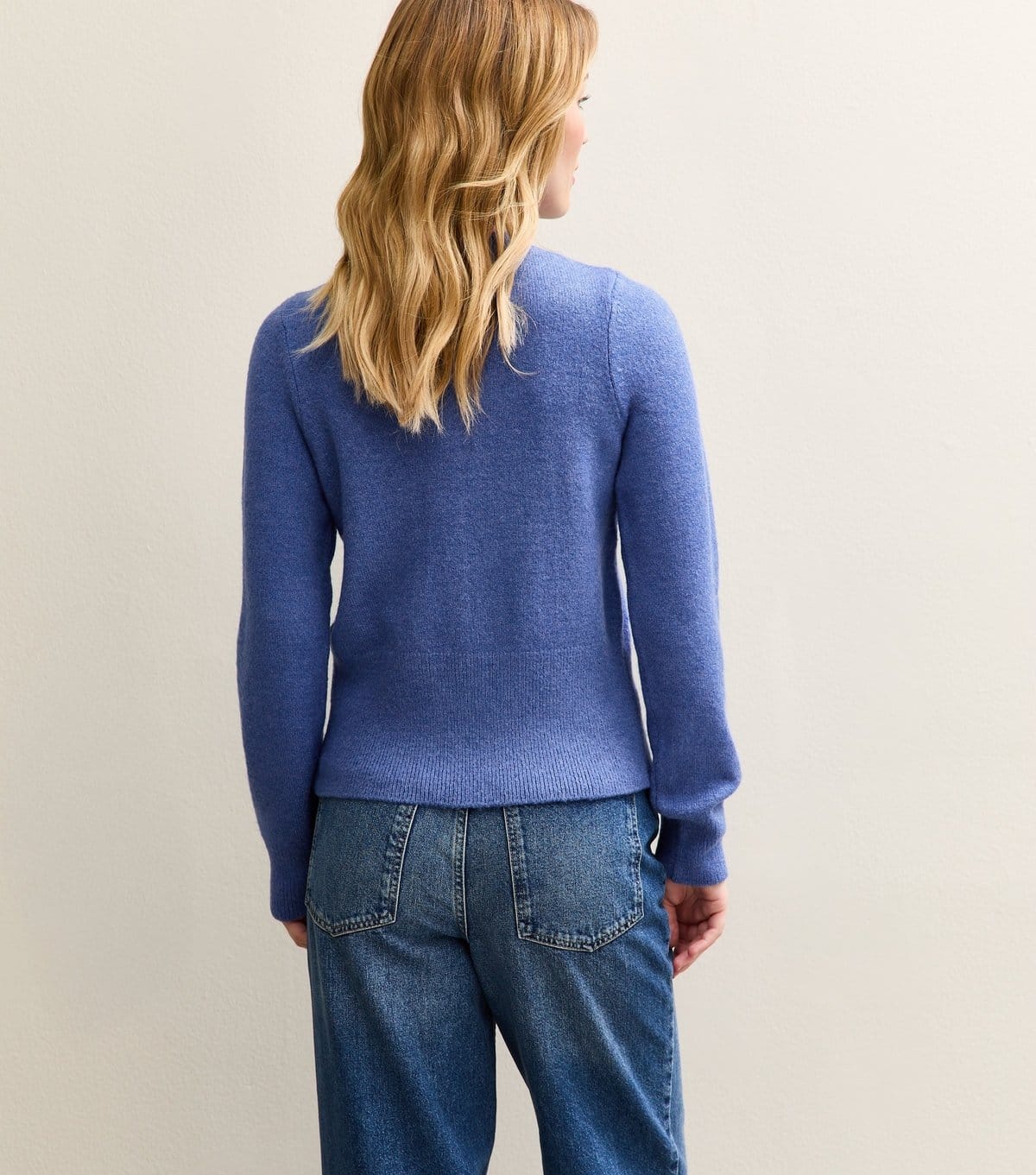 New Look Women's Bright Blue Dome Button Crew Neck Cardigan New Look - 4