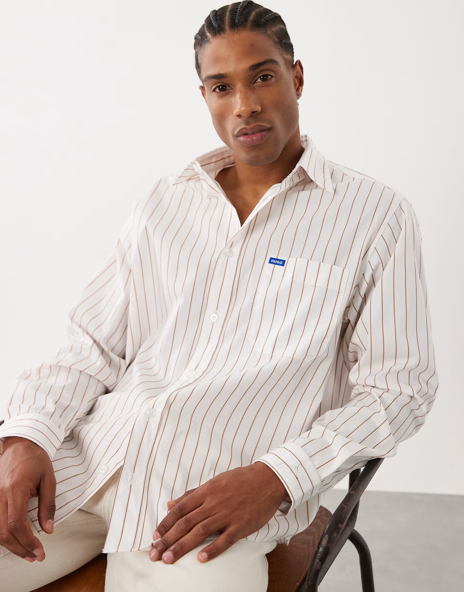 ASOS Hugo Blue oversized long sleeve shirt in light orange