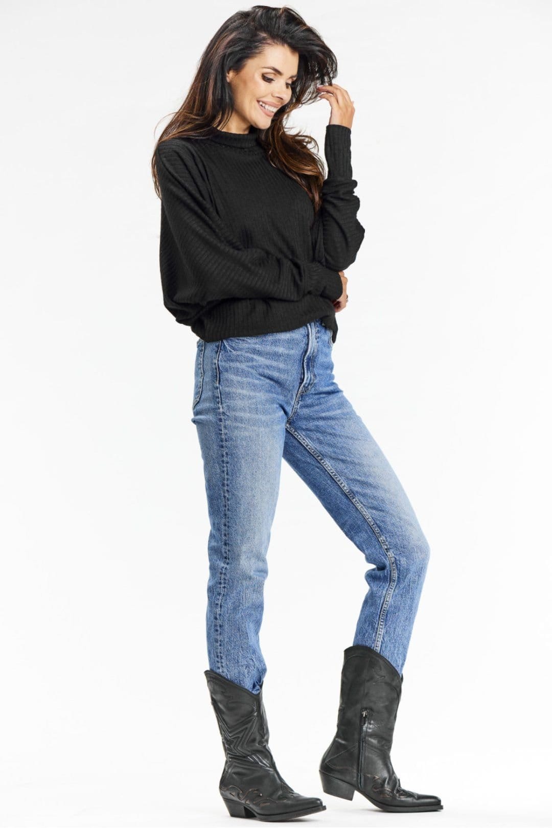 Love Lace Love Lace Women's Loose Kimono Turtleneck Ribbed Knit Sweater in Black - 4