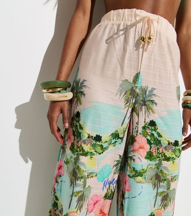 New Look Women's White Tropical Print Wide Leg Trousers New Look - 2