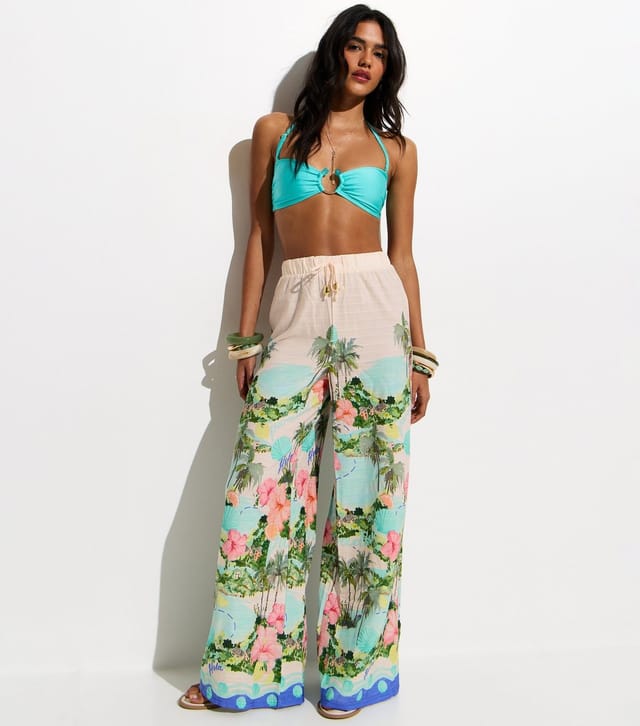 New Look Women's White Tropical Print Wide Leg Trousers New Look - 3