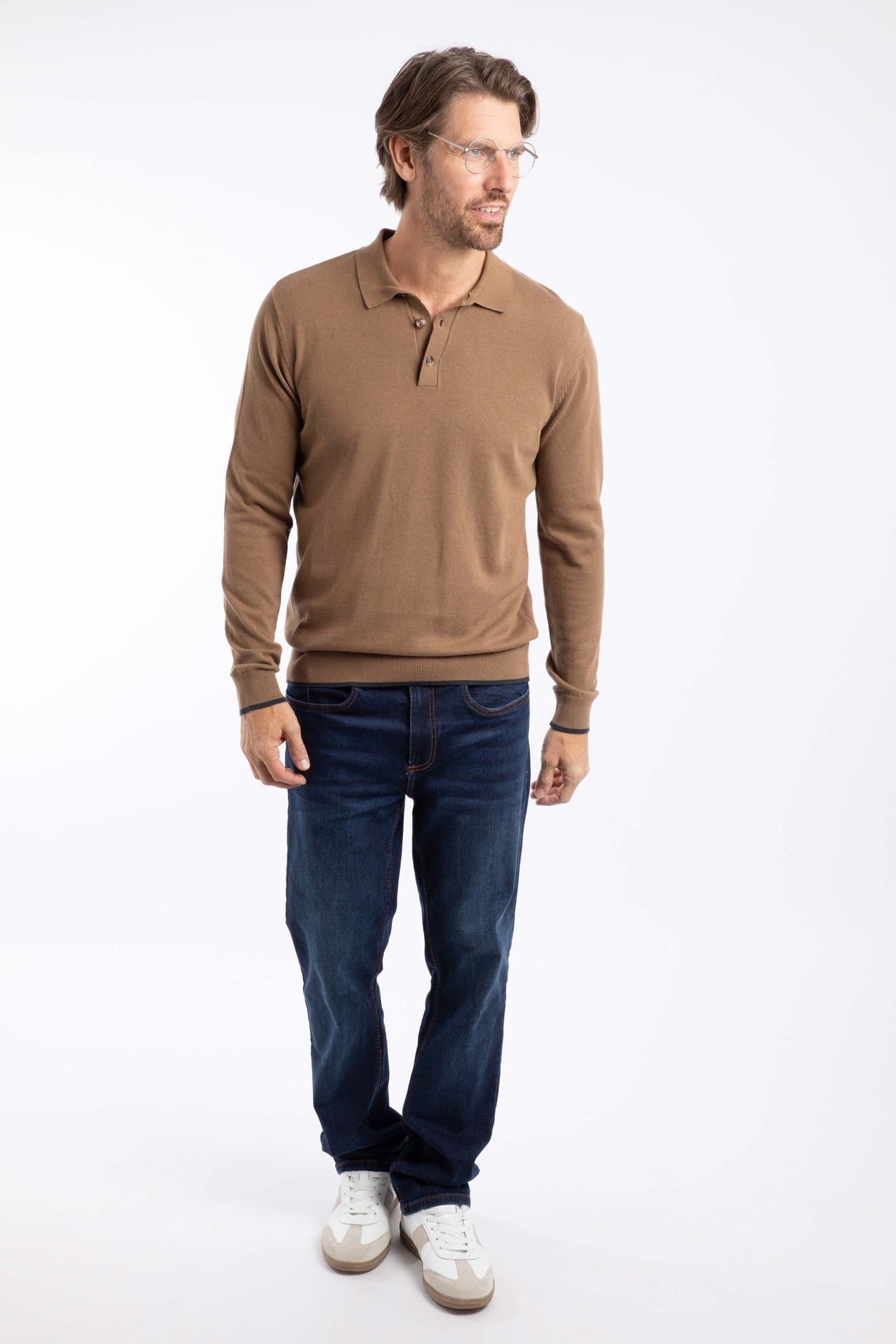 Weird Fish Weird Fish Men's Alden Long Sleeve Knitted Polo in Light Brown