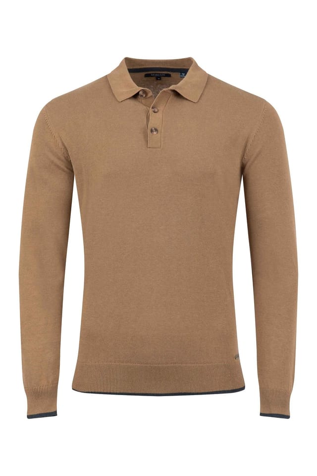 Weird Fish Weird Fish Men's Alden Long Sleeve Knitted Polo in Light Brown - 2