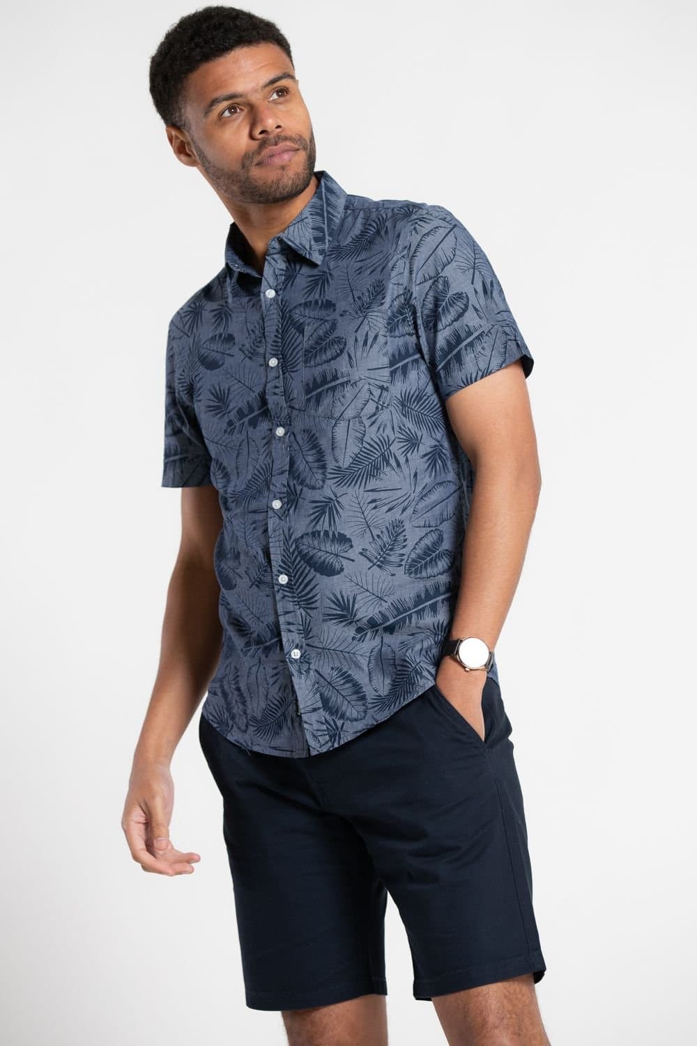 Tokyo Laundry Tokyo Laundry Men's Printed Chambray Short-Sleeve Shirt in Blue