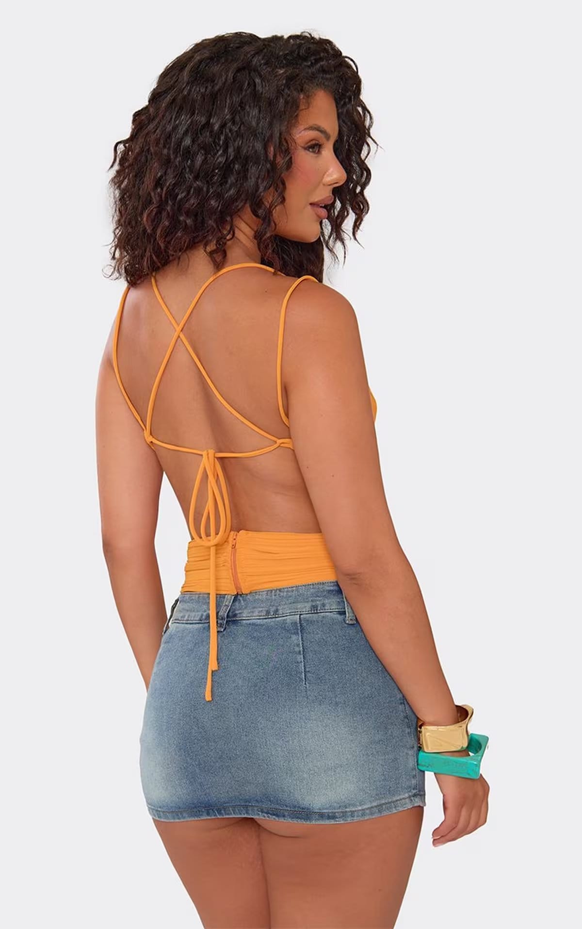 EGO Strappy Plunge Cut Out Front Trim Detail Top In Orange, Women's Size UK 8 - 1