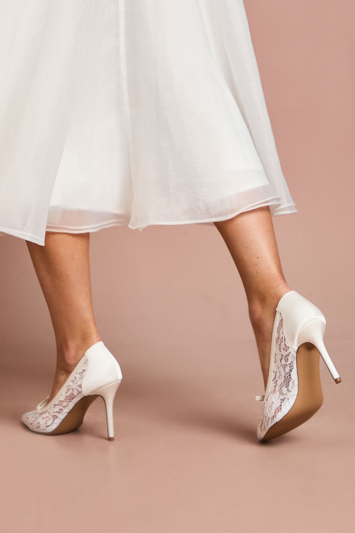 Coast Coast Women's Bridal Alexis Lace Bow Detail Slingback High Heel Stiletto Court Shoes in Ivory - 4