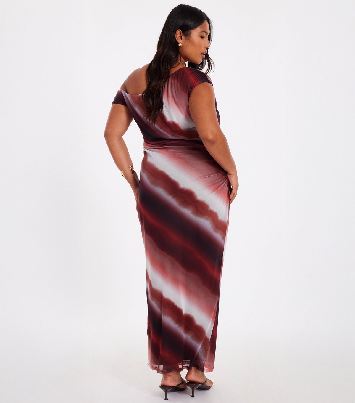 Quiz Women's Curve Brown Gradient Print Mesh Midaxi Dress Quiz New Look - 3