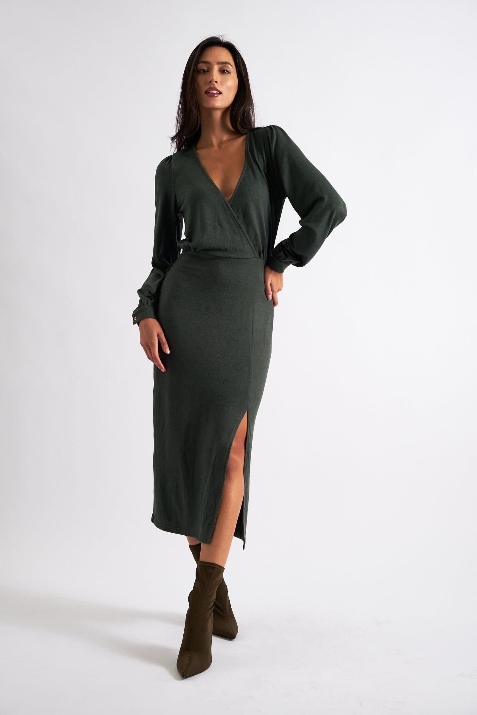 Louche Louche Women's Karen Brushed Marl Jersey Midi Dress - Green