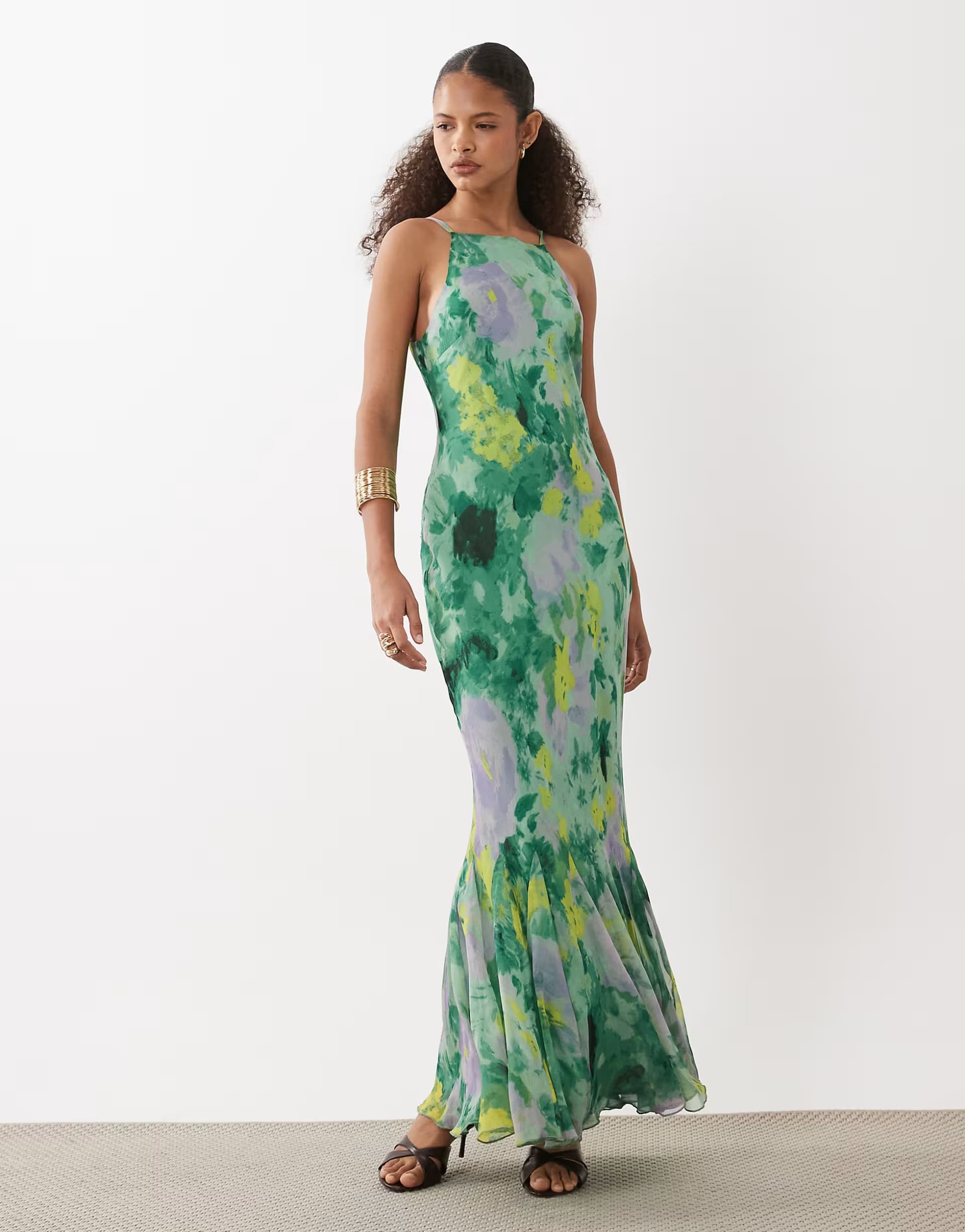 ASOS ASOS DESIGN chiffon sleeveless maxi dress with godet hem