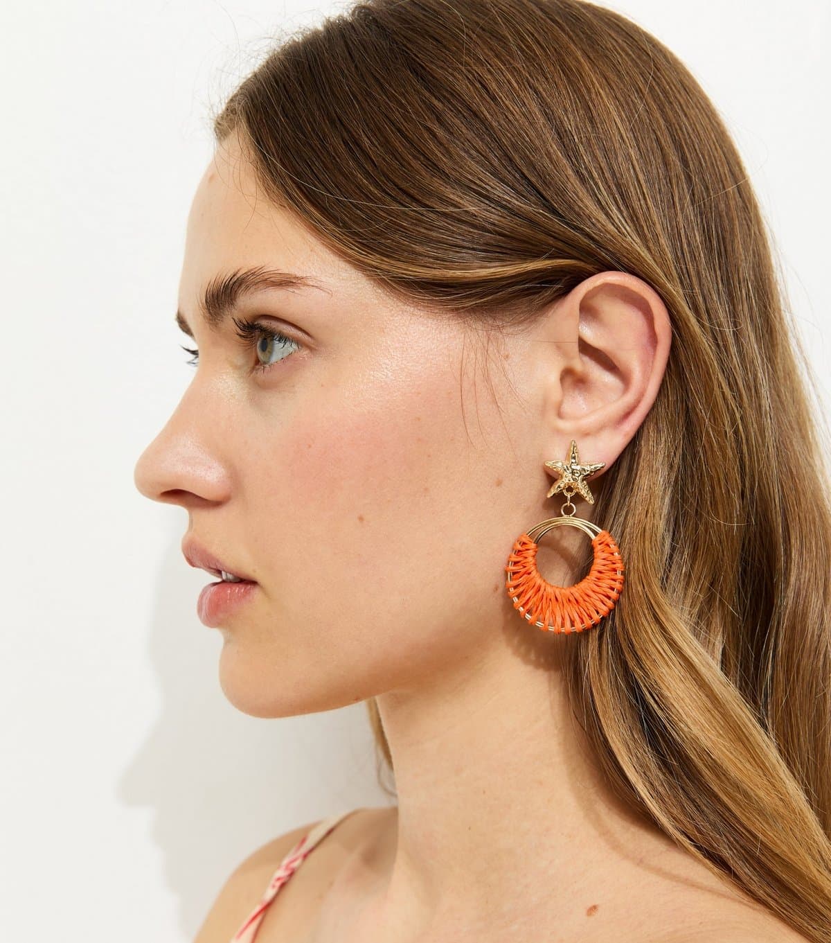 New Look Gold Tone Light Coral Starfish Drop Earrings New Look