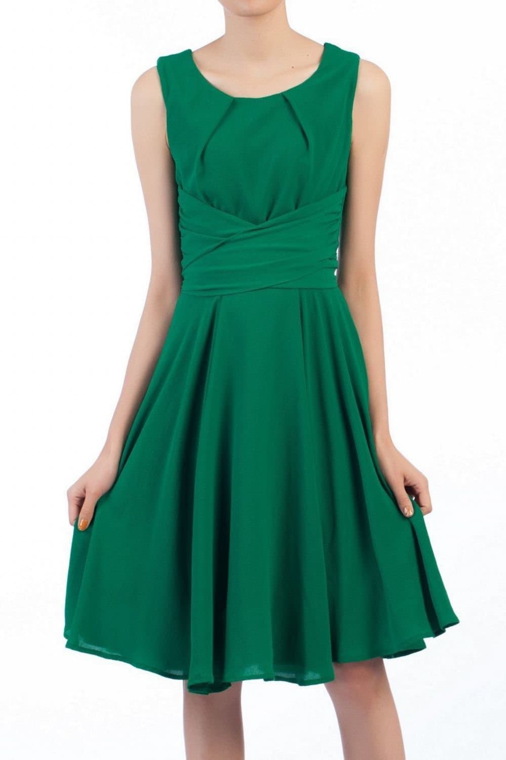 Jolie Moi Jolie Moi Women's Cross Belted Skater Dress in Green