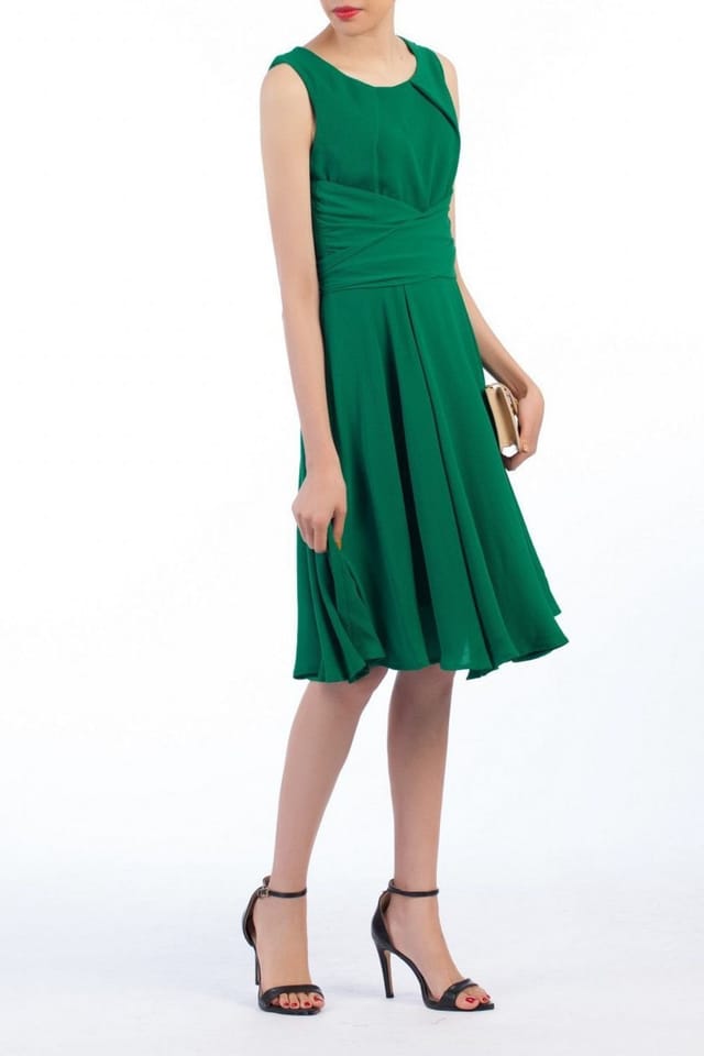 Jolie Moi Jolie Moi Women's Cross Belted Skater Dress in Green - 2