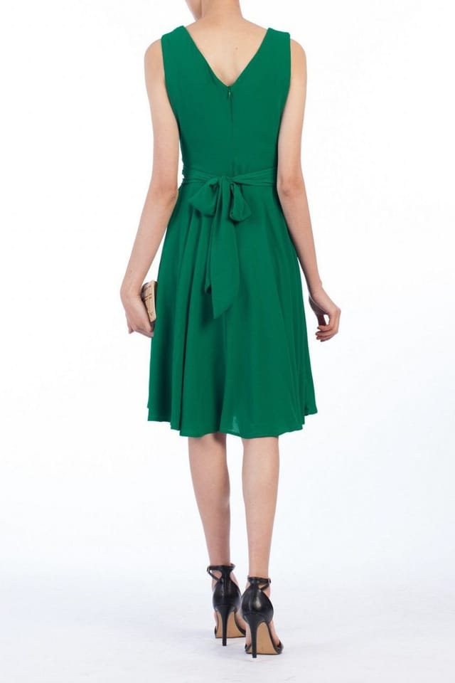 Jolie Moi Jolie Moi Women's Cross Belted Skater Dress in Green - 3