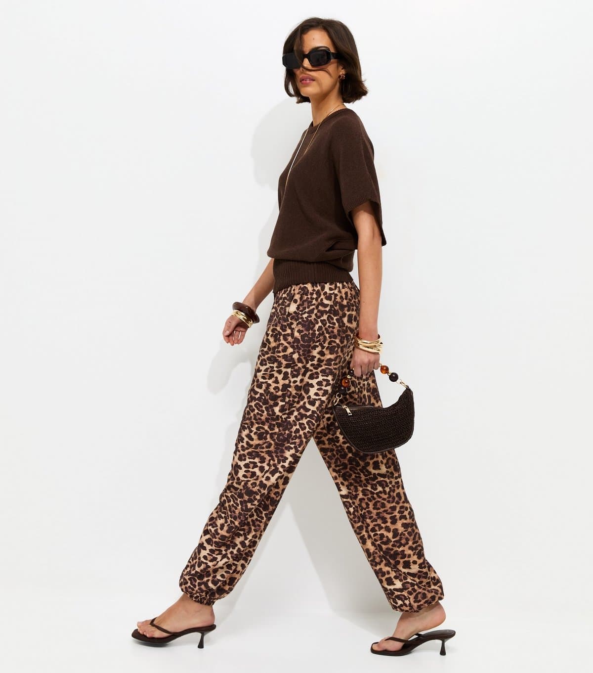 New Look Women's Brown Animal Print Cuffed Trousers New Look