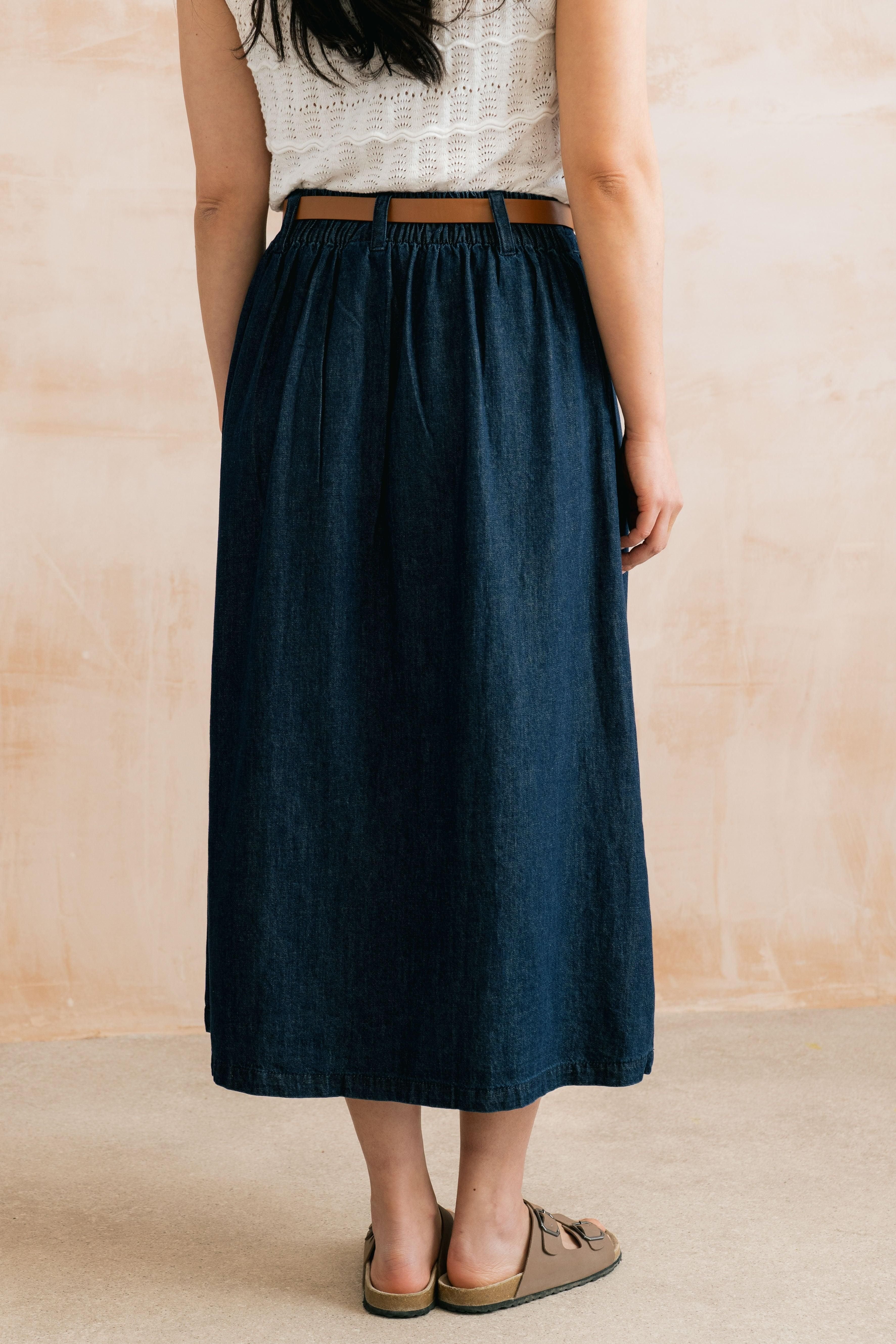 Lily & Me Lily & Me Women's Holly Button Through Denim Midi Skirt in Blue - 4