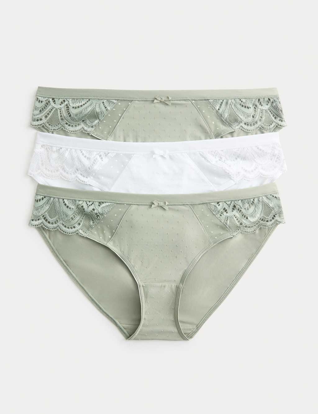 Marks & Spencer M&S 3pk Amelia Lace Bikini Knickers Soft Green - 1
