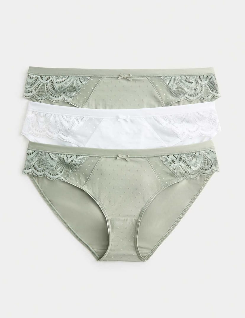 Marks & Spencer M&S 3pk Amelia Lace Bikini Knickers Soft Green - 1