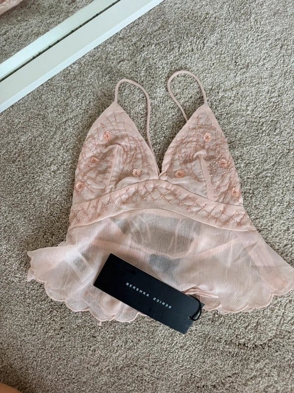 Bershka Bershka Baby Pink Sequin Mesh top - 1