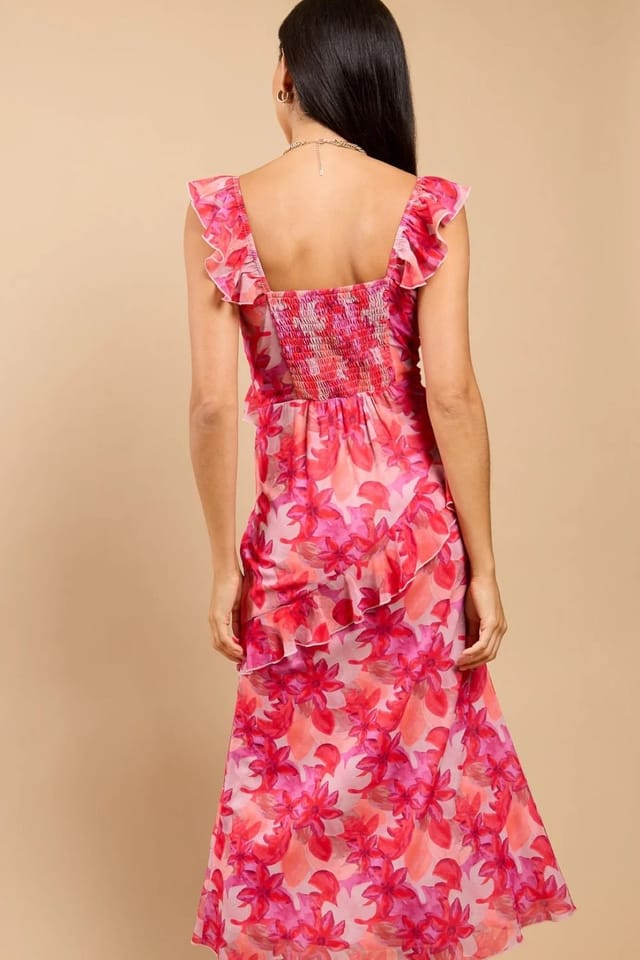 Little Mistress Little Mistress Women's Pink Floral Print Ruffle Midaxi Dress - 2