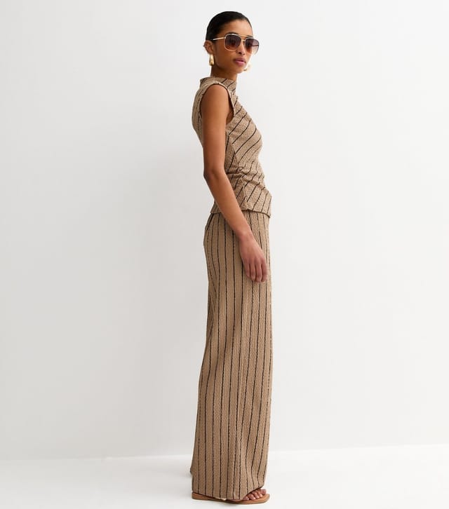 New Look Women's Brown Crinkled Striped Wide Leg Trousers New Look - 3