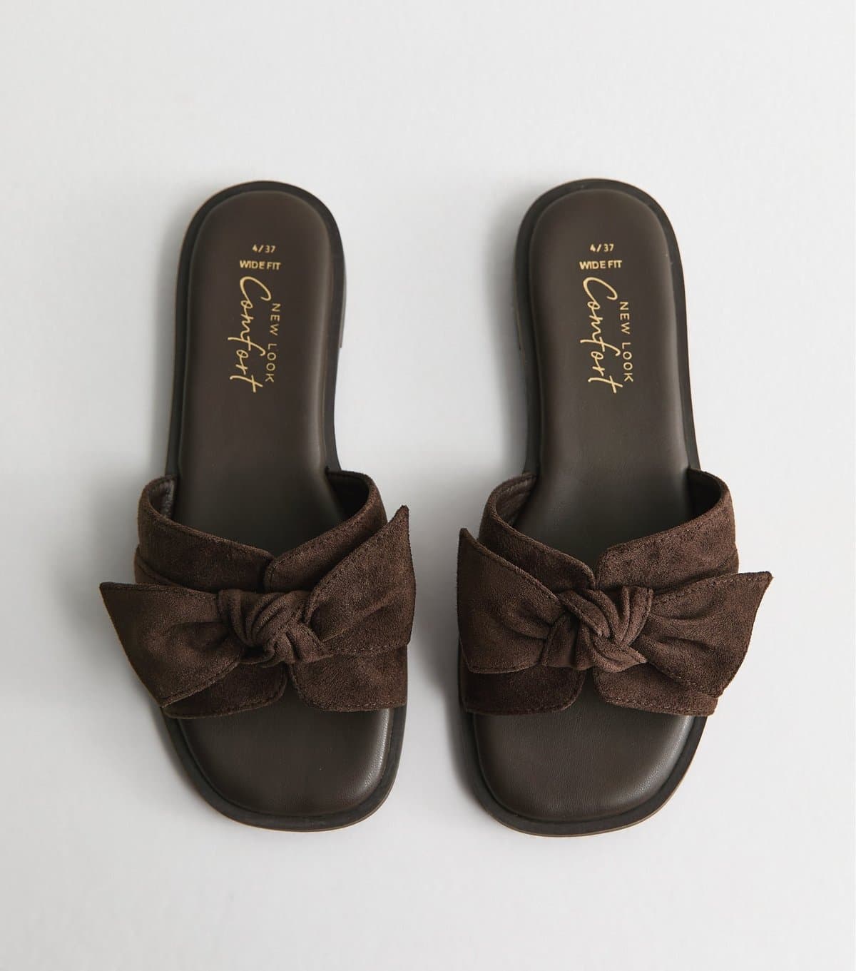 New Look Women's Wide Fit Brown Faux Suede Bow Front Sandals Vegan New Look