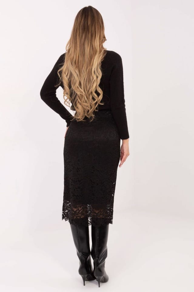 Love Lace Love Lace Women's Elegant Lace Midi Skirt with Elastic Waist Style 222000 in Black - 3