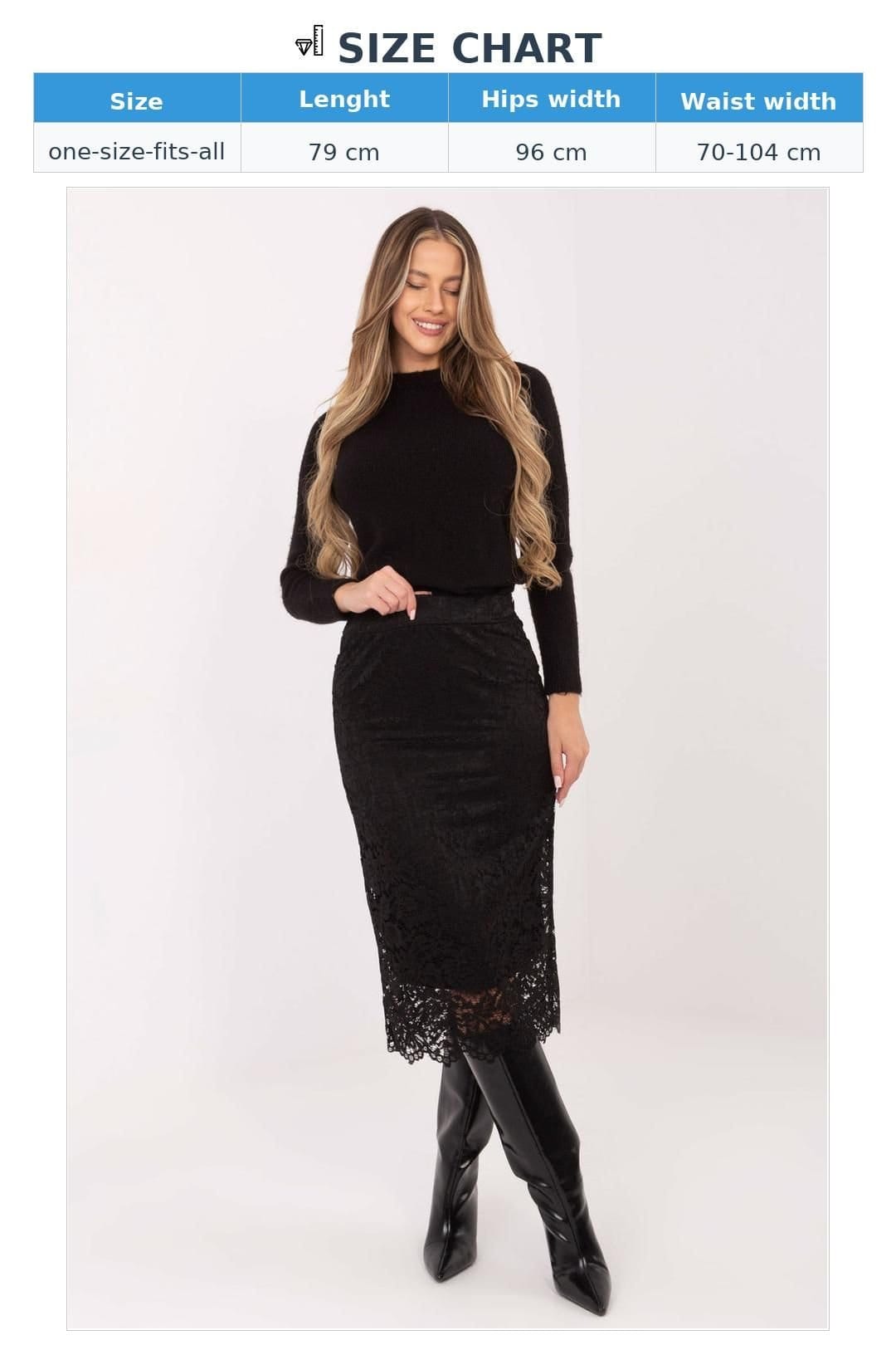 Love Lace Love Lace Women's Elegant Lace Midi Skirt with Elastic Waist Style 222000 in Black - 4