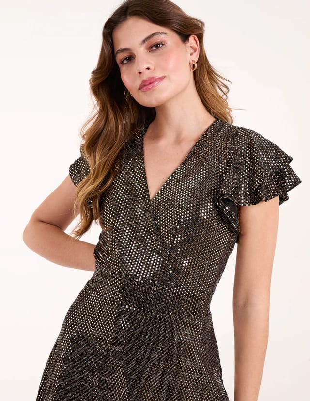 Blue Vanilla Mirror Shimmer Frill Sleeve Dress - 3