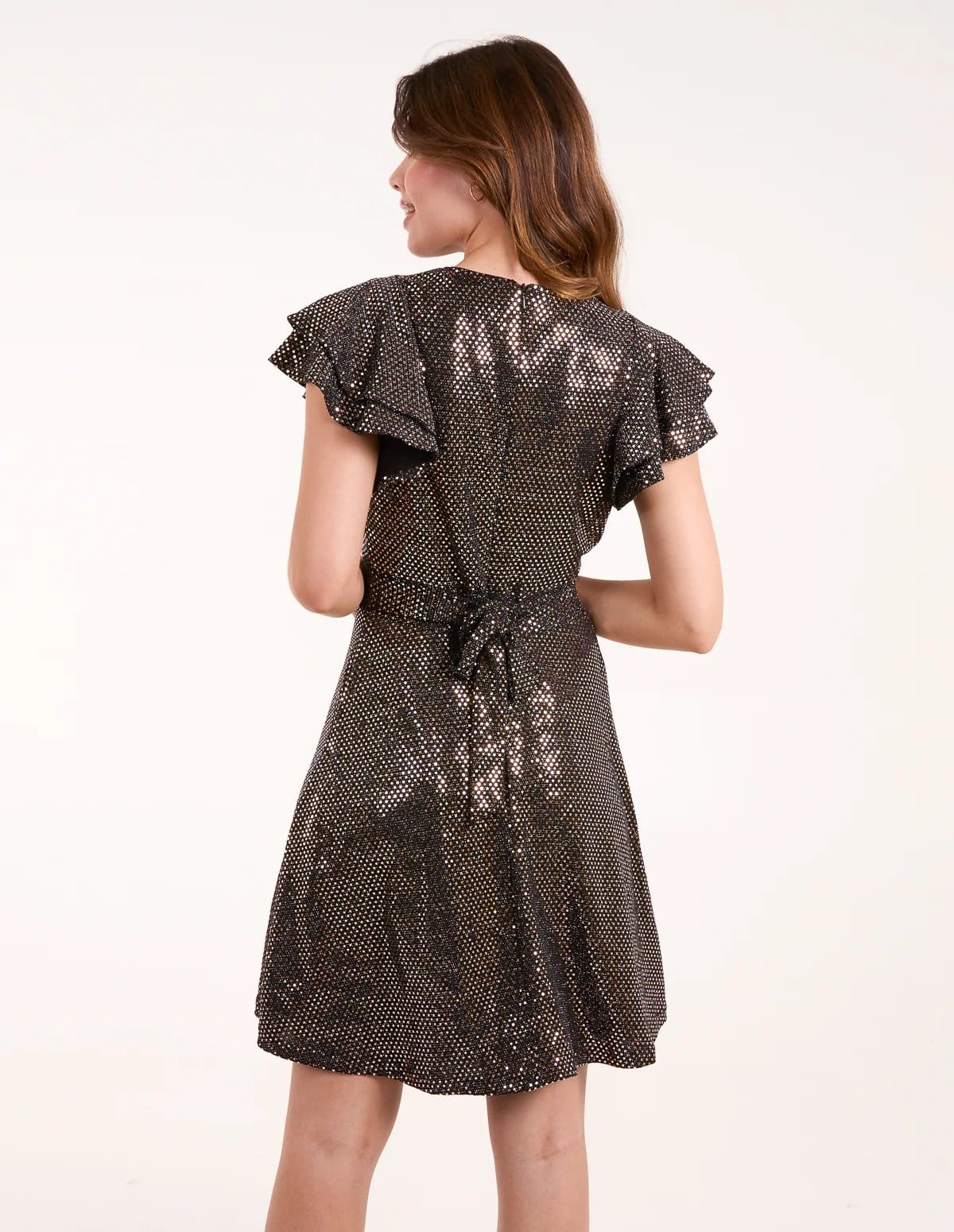 Blue Vanilla Mirror Shimmer Frill Sleeve Dress - 4