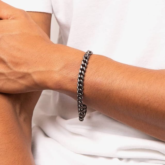 Fred Bennett Fred Bennett Men's Antique Plated Curb Chain Bracelet B5470 in Black - 2
