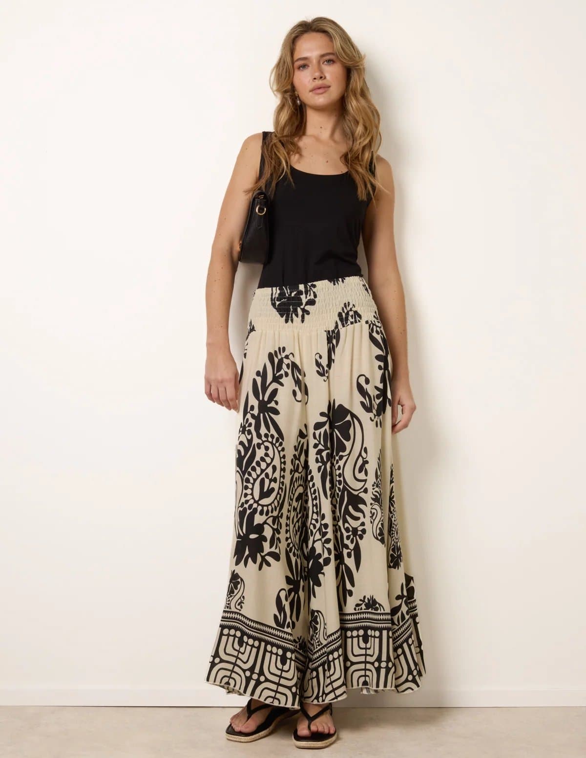 Blue Vanilla Extra Wide Leg Trousers With Paisley Floral Block Print
