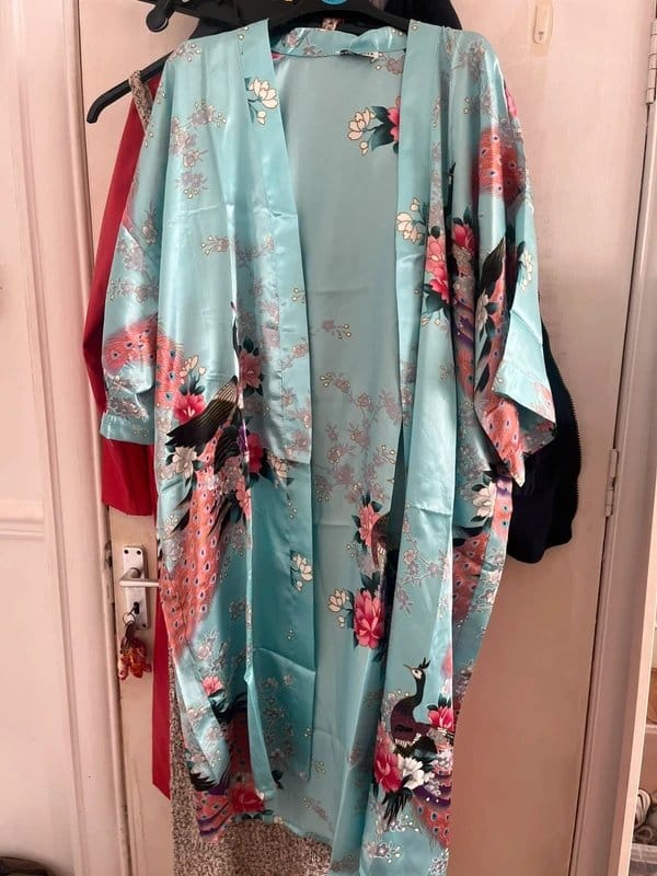 Silk Turquoise Floral Oriental Silk Gown
