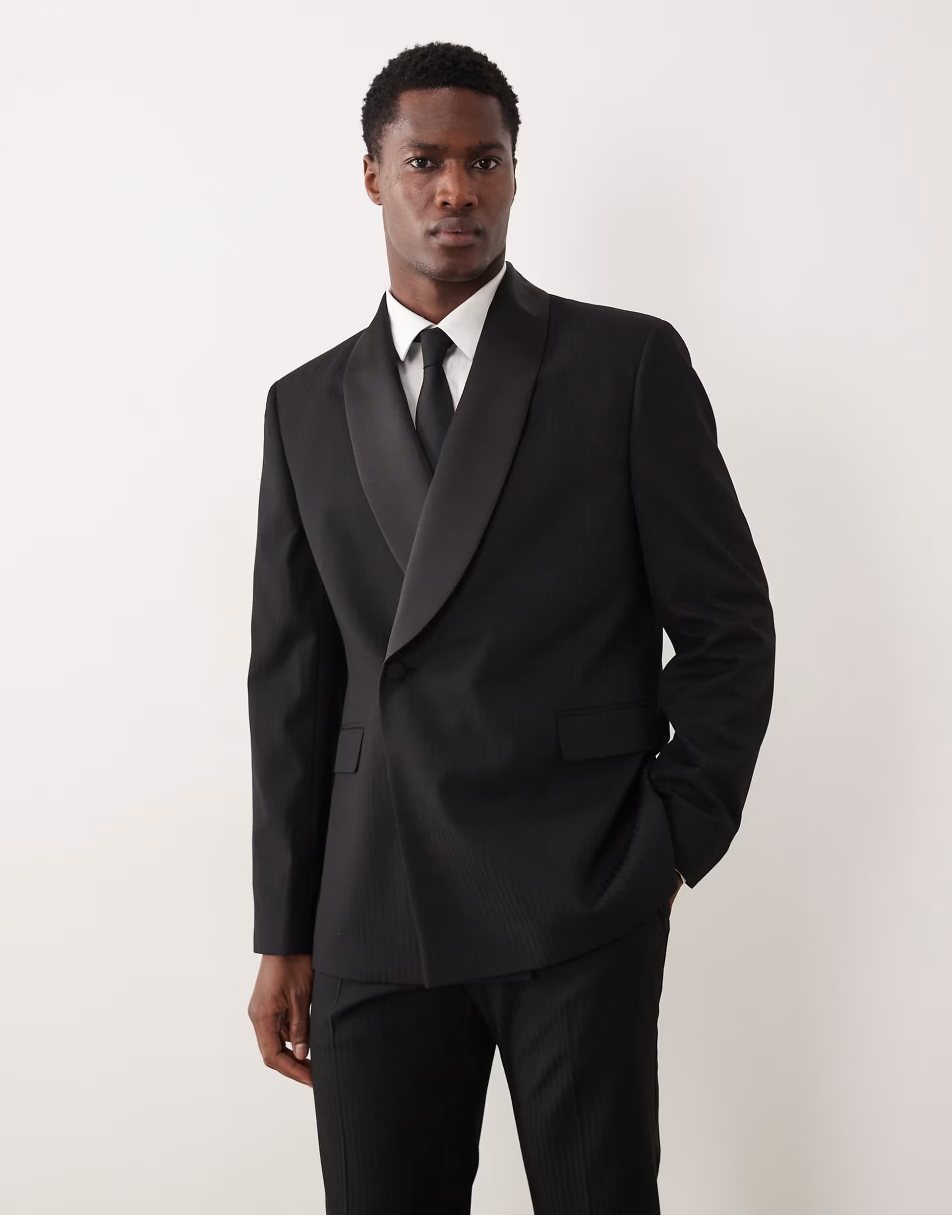 ASOS ASOS DESIGN slim suit jacket with tonal micro checkerboard weave in black