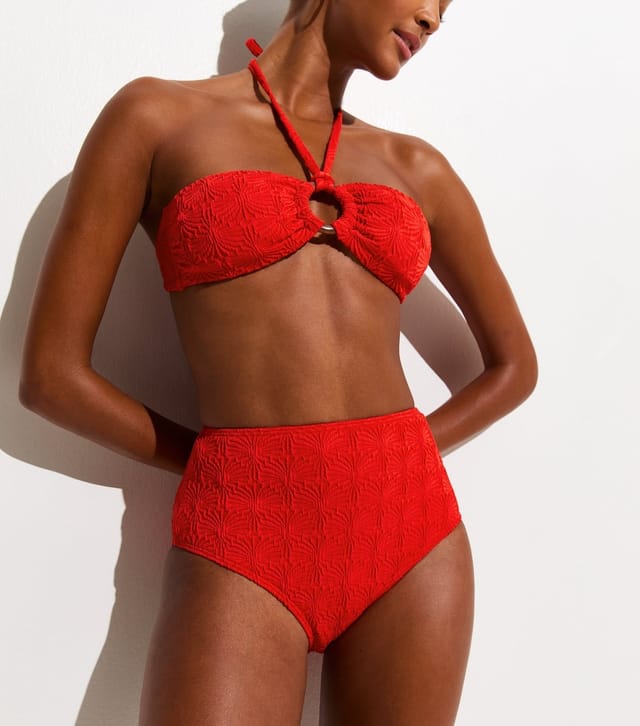 New Look Women's Bright Red Textured High Waist Bikini Bottoms New Look - 2