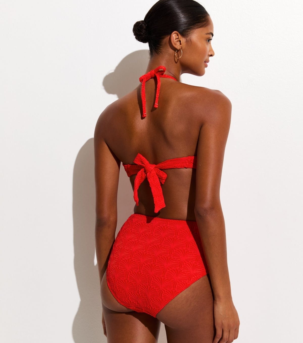 New Look Women's Bright Red Textured High Waist Bikini Bottoms New Look - 4