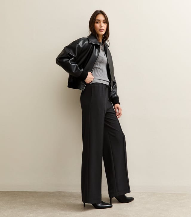 New Look Women's Black Wide Leg Elasticated Waist Jersey Trousers New Look - 3
