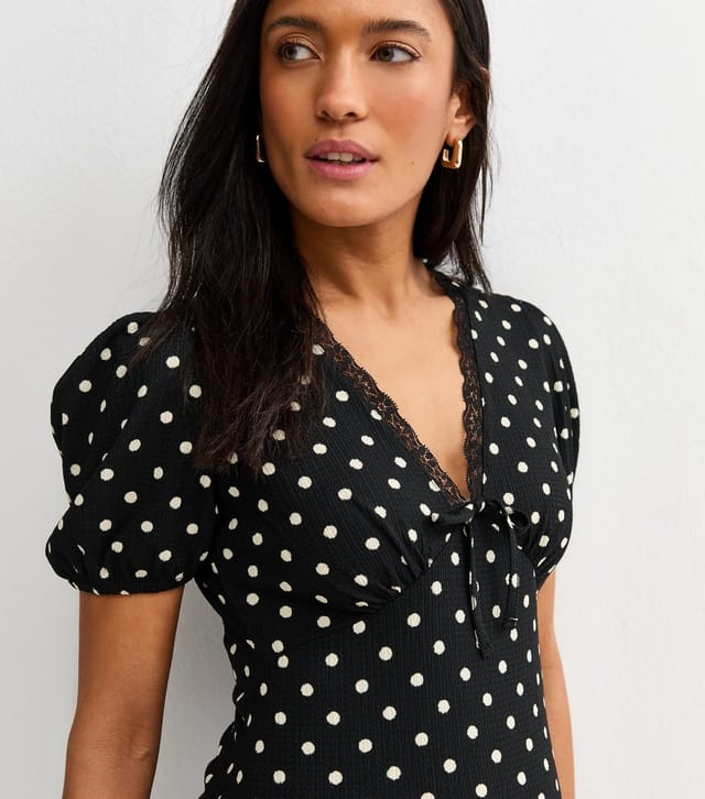 New Look Women's Maternity Black Polka Dot Lace Trim Midi Dress New Look - 3