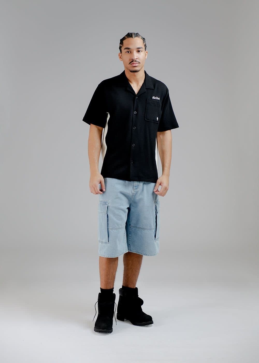 Chet Rock Chet Rock Sienna Men's Oversized Waffle Jersey Shirt with Embroidery in Black