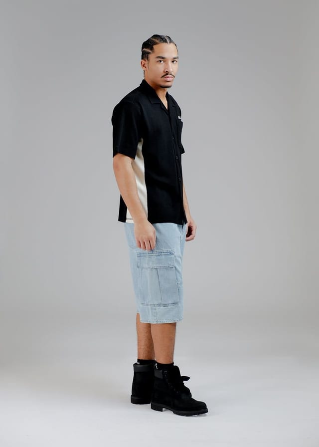 Chet Rock Chet Rock Sienna Men's Oversized Waffle Jersey Shirt with Embroidery in Black - 3