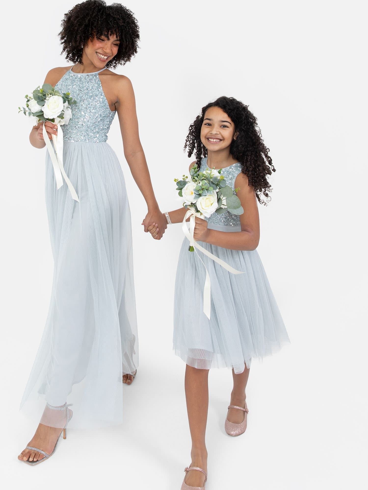 Maya Deluxe Maya Deluxe Women's Embellished Halter Neck Maxi Dress in Pale Blue