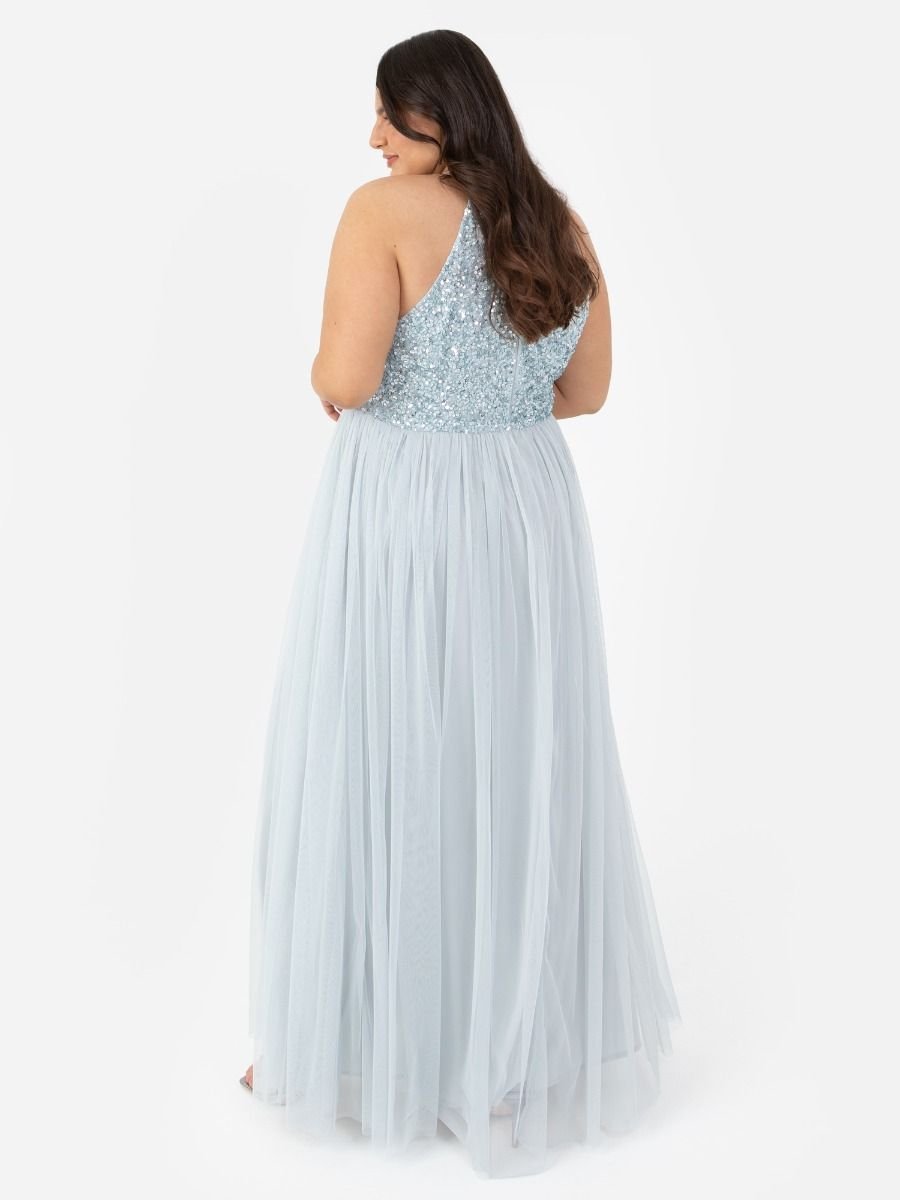 Maya Deluxe Maya Deluxe Women's Embellished Halter Neck Maxi Dress in Pale Blue - 3