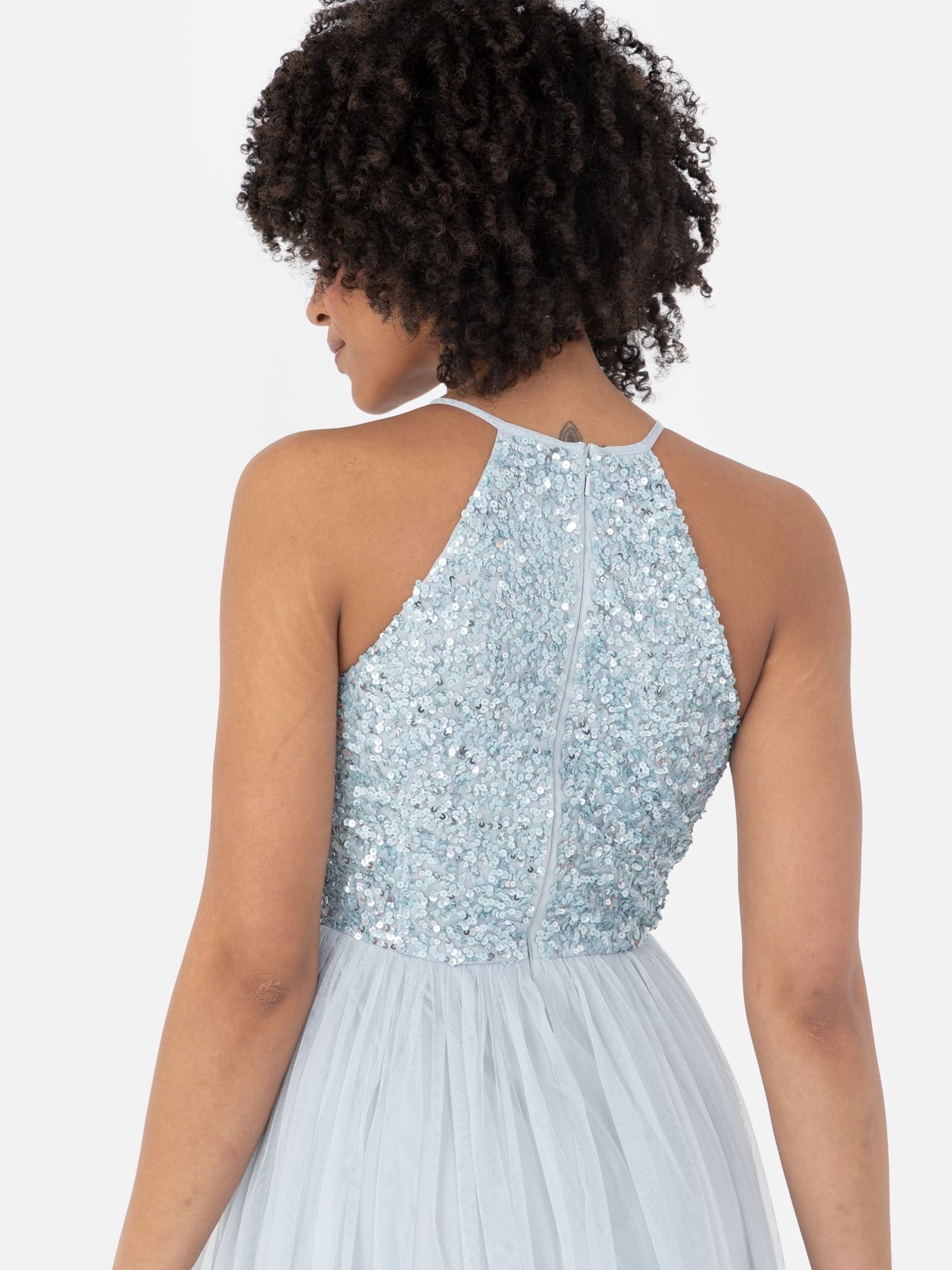 Maya Deluxe Maya Deluxe Women's Embellished Halter Neck Maxi Dress in Pale Blue - 4
