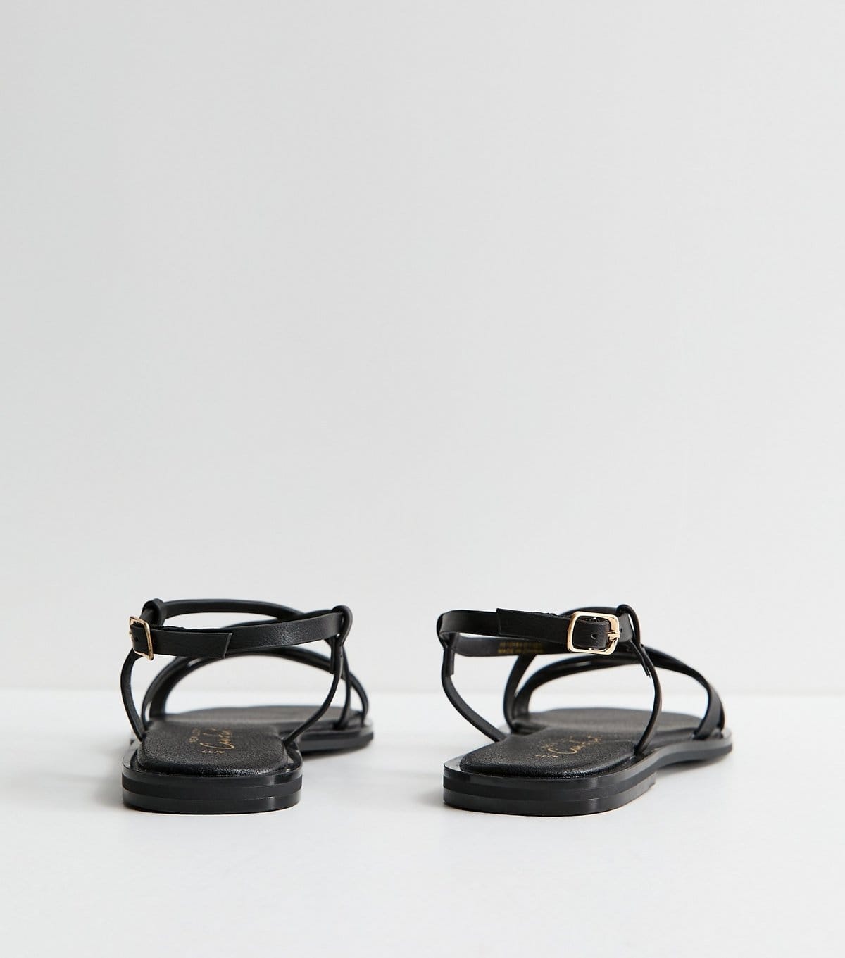 New Look Women's Black Faux Leather Strappy Square Toe Flat Sandals Vegan New Look - 4